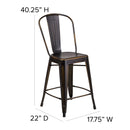 Sabine 24" Metal Indoor-Outdoor Counter Stool with Vertical Slat Back and Integrated Footrest