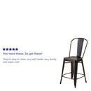 Sabine 24" Metal Indoor-Outdoor Counter Stool with Vertical Slat Back and Integrated Footrest