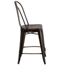 Sabine 24" Metal Indoor-Outdoor Counter Stool with Vertical Slat Back and Integrated Footrest