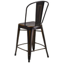 Sabine 24" Metal Indoor-Outdoor Counter Stool with Vertical Slat Back and Integrated Footrest