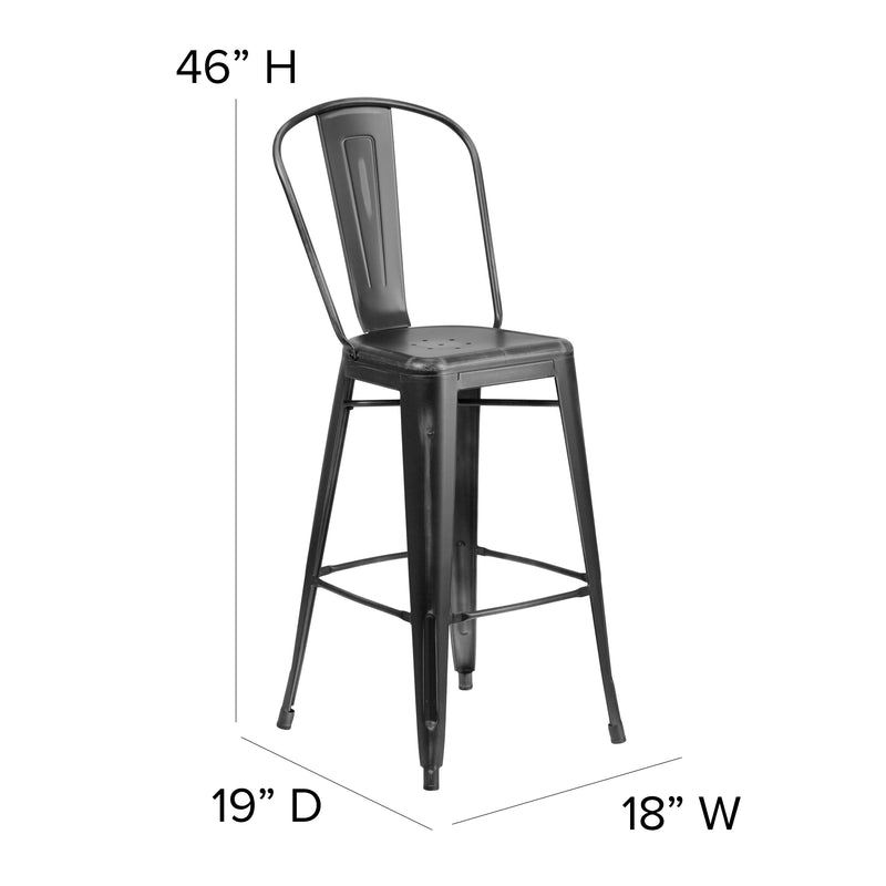 Sabine 30" Metal Indoor-Outdoor Counter Stool with Vertical Slat Back and Integrated Footrest