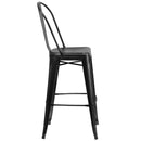 Sabine 30" Metal Indoor-Outdoor Counter Stool with Vertical Slat Back and Integrated Footrest