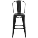 Sabine 30" Metal Indoor-Outdoor Counter Stool with Vertical Slat Back and Integrated Footrest