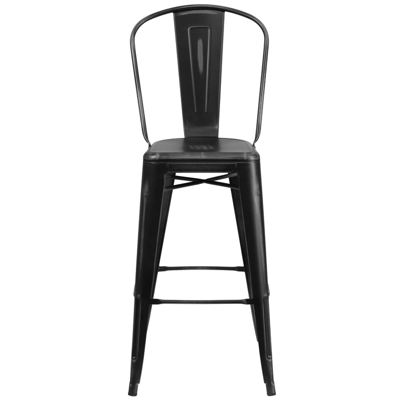 Sabine 30" Metal Indoor-Outdoor Counter Stool with Vertical Slat Back and Integrated Footrest