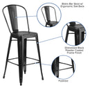 Sabine 30" Metal Indoor-Outdoor Counter Stool with Vertical Slat Back and Integrated Footrest