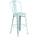 Sabine 30" Metal Indoor-Outdoor Counter Stool with Vertical Slat Back and Integrated Footrest