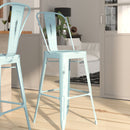 Sabine 30" Metal Indoor-Outdoor Counter Stool with Vertical Slat Back and Integrated Footrest