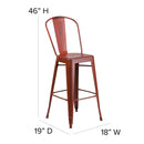 Sabine 30" Metal Indoor-Outdoor Counter Stool with Vertical Slat Back and Integrated Footrest