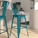 Sabine 30" Metal Indoor-Outdoor Counter Stool with Vertical Slat Back and Integrated Footrest