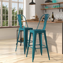 Sabine 30" Metal Indoor-Outdoor Counter Stool with Vertical Slat Back and Integrated Footrest