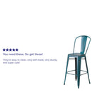 Sabine 30" Metal Indoor-Outdoor Counter Stool with Vertical Slat Back and Integrated Footrest