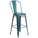 Sabine 30" Metal Indoor-Outdoor Counter Stool with Vertical Slat Back and Integrated Footrest