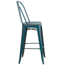 Sabine 30" Metal Indoor-Outdoor Counter Stool with Vertical Slat Back and Integrated Footrest