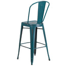 Sabine 30" Metal Indoor-Outdoor Counter Stool with Vertical Slat Back and Integrated Footrest