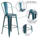 Sabine 30" Metal Indoor-Outdoor Counter Stool with Vertical Slat Back and Integrated Footrest