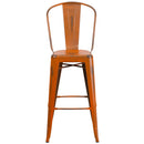 Sabine 30" Metal Indoor-Outdoor Counter Stool with Vertical Slat Back and Integrated Footrest