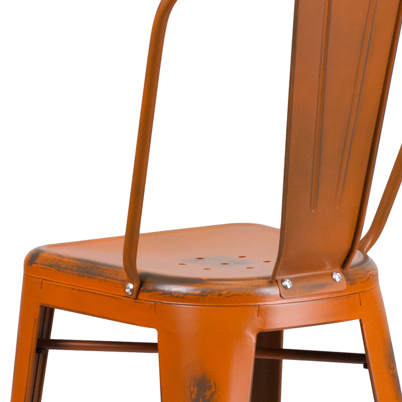Sabine 30" Metal Indoor-Outdoor Counter Stool with Vertical Slat Back and Integrated Footrest