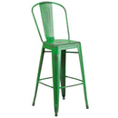 Sabine 30" Metal Indoor-Outdoor Counter Stool with Vertical Slat Back and Integrated Footrest