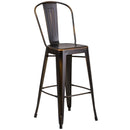 Sabine 30" Metal Indoor-Outdoor Counter Stool with Vertical Slat Back and Integrated Footrest
