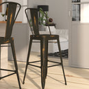 Sabine 30" Metal Indoor-Outdoor Counter Stool with Vertical Slat Back and Integrated Footrest