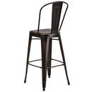 Sabine 30" Metal Indoor-Outdoor Counter Stool with Vertical Slat Back and Integrated Footrest
