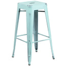 Elba Series Metal 30" Bar Height Stool with Distressed Powder Coated Finish and Integrated Floor Glides