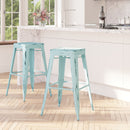 Elba Series Metal 30" Bar Height Stool with Distressed Powder Coated Finish and Integrated Floor Glides