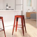 Elba Series Metal 30" Bar Height Stool with Distressed Powder Coated Finish and Integrated Floor Glides