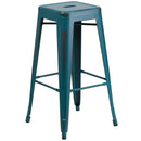 Elba Series Metal 30" Bar Height Stool with Distressed Powder Coated Finish and Integrated Floor Glides