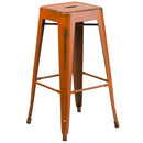 Elba Series Metal 30" Bar Height Stool with Distressed Powder Coated Finish and Integrated Floor Glides