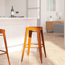 Elba Series Metal 30" Bar Height Stool with Distressed Powder Coated Finish and Integrated Floor Glides