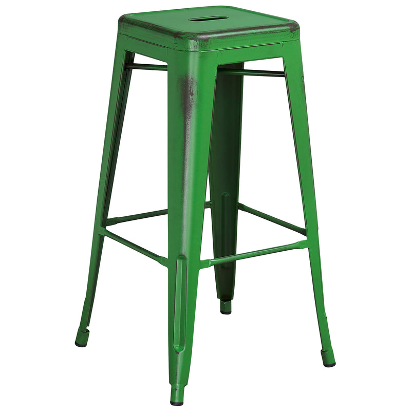Elba Series Metal 30" Bar Height Stool with Distressed Powder Coated Finish and Integrated Floor Glides