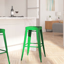 Elba Series Metal 30" Bar Height Stool with Distressed Powder Coated Finish and Integrated Floor Glides