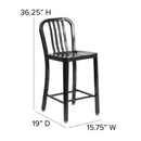 Santorini 24 Inch Galvanized Steel Indoor/Outdoor Counter Bar Stool With Slatted Back And Powder Coated Finish