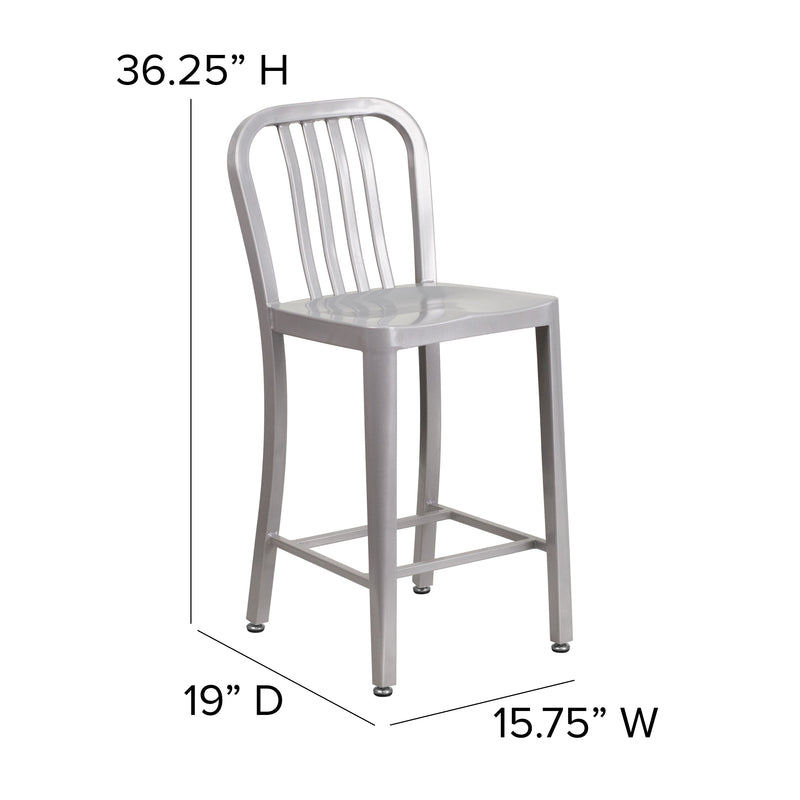 Santorini 24 Inch Galvanized Steel Indoor/Outdoor Counter Bar Stool With Slatted Back And Powder Coated Finish