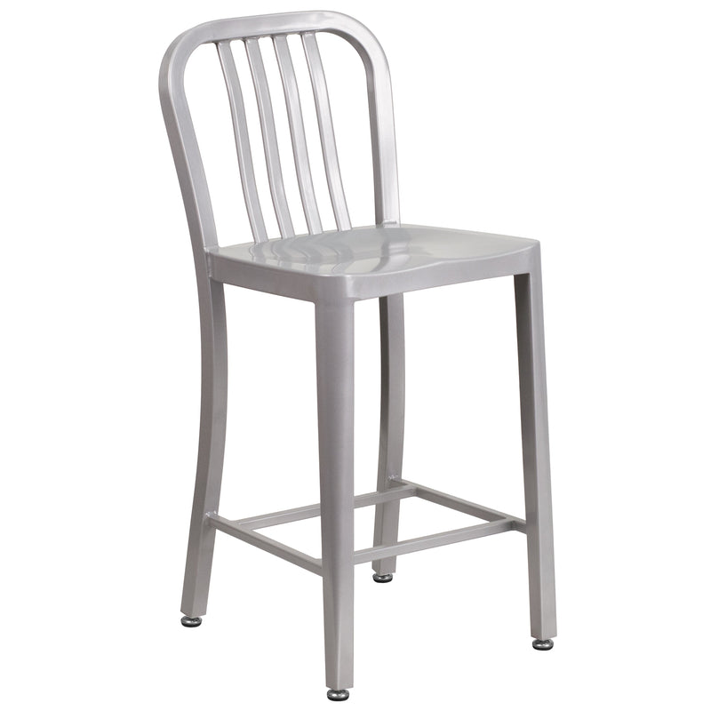 Santorini 24 Inch Galvanized Steel Indoor/Outdoor Counter Bar Stool With Slatted Back And Powder Coated Finish