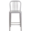 Santorini 24 Inch Galvanized Steel Indoor/Outdoor Counter Bar Stool With Slatted Back And Powder Coated Finish