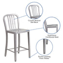 Santorini 24 Inch Galvanized Steel Indoor/Outdoor Counter Bar Stool With Slatted Back And Powder Coated Finish