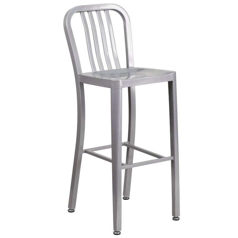 Santorini 30 Inch Galvanized Steel Indoor/Outdoor Counter Bar Stool With Slatted Back and Powder Coated Finish