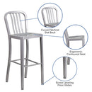 Santorini 30 Inch Galvanized Steel Indoor/Outdoor Counter Bar Stool With Slatted Back and Powder Coated Finish