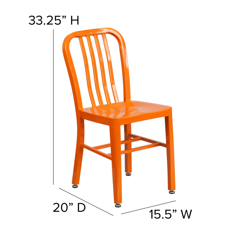 Santorini 18 Inch Galvanized Steel Indoor/Outdoor Dining Chair with Slatted Back and Powder Coated Finish