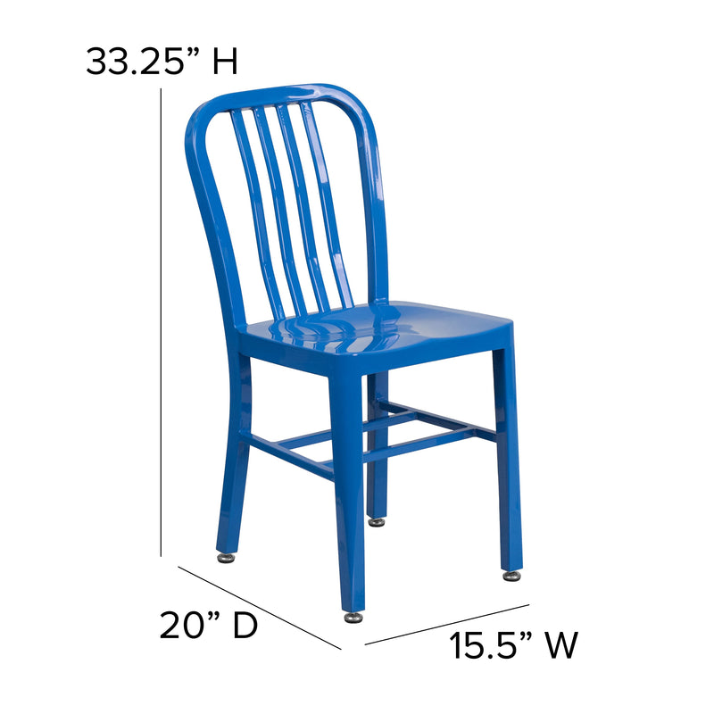 Santorini 18 Inch Galvanized Steel Indoor/Outdoor Dining Chair with Slatted Back and Powder Coated Finish