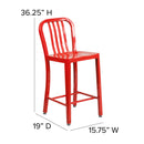 Santorini 24 Inch Galvanized Steel Indoor/Outdoor Counter Bar Stool With Slatted Back And Powder Coated Finish