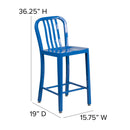 Santorini 24 Inch Galvanized Steel Indoor/Outdoor Counter Bar Stool With Slatted Back And Powder Coated Finish