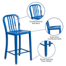 Santorini 24 Inch Galvanized Steel Indoor/Outdoor Counter Bar Stool With Slatted Back And Powder Coated Finish
