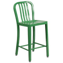 Santorini 24 Inch Galvanized Steel Indoor/Outdoor Counter Bar Stool With Slatted Back And Powder Coated Finish