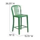 Santorini 24 Inch Galvanized Steel Indoor/Outdoor Counter Bar Stool With Slatted Back And Powder Coated Finish