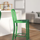 Santorini 24 Inch Galvanized Steel Indoor/Outdoor Counter Bar Stool With Slatted Back And Powder Coated Finish