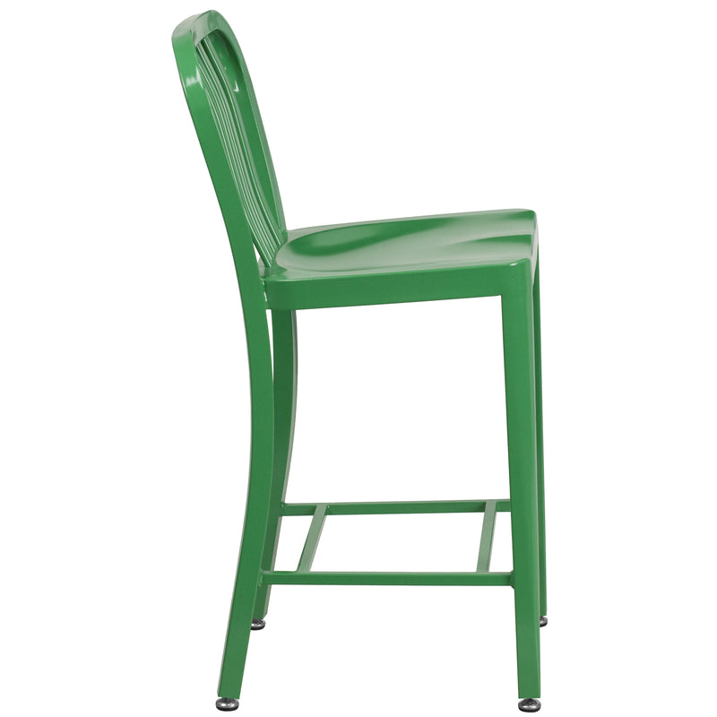 Santorini 24 Inch Galvanized Steel Indoor/Outdoor Counter Bar Stool With Slatted Back And Powder Coated Finish
