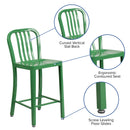 Santorini 24 Inch Galvanized Steel Indoor/Outdoor Counter Bar Stool With Slatted Back And Powder Coated Finish